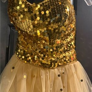 Gold Sequin Strapless Dress